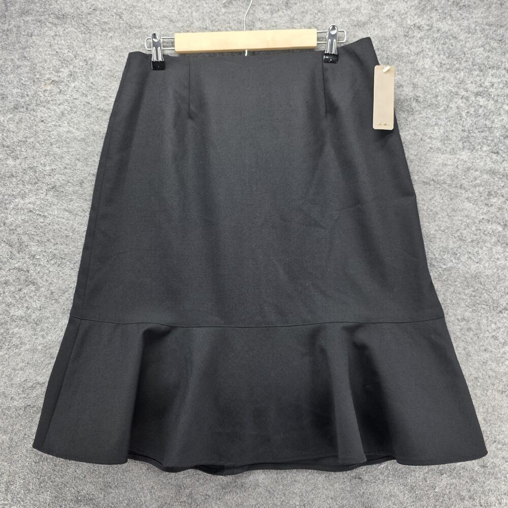 I.e. Skirt Womens 12 Black Wool Blend Trumpet Ruffle Hem Lined Midi Workwear